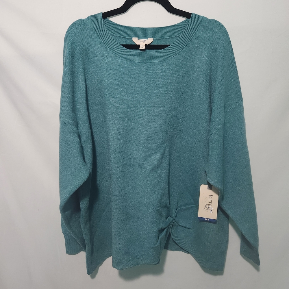 NWT Sea Green/Blue Terra Sky Crewneck Sweater W Front Knot Detail. Size 4X